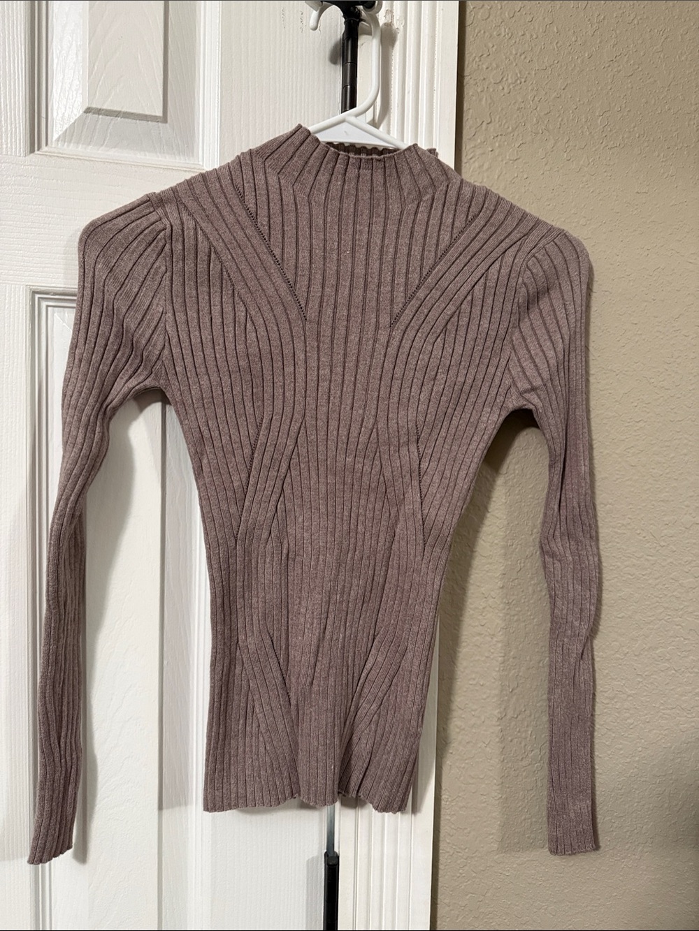 Girls' Fitted Ribbed Mock Neck Sweater in Mauve